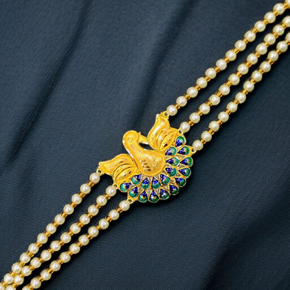 RAJLAXMI WGT: 2.600 GM APPROX HUID HALLMARK 916 22KT GOLD MANTASHA WITH PEARL CHAIN FOR WOMEN.