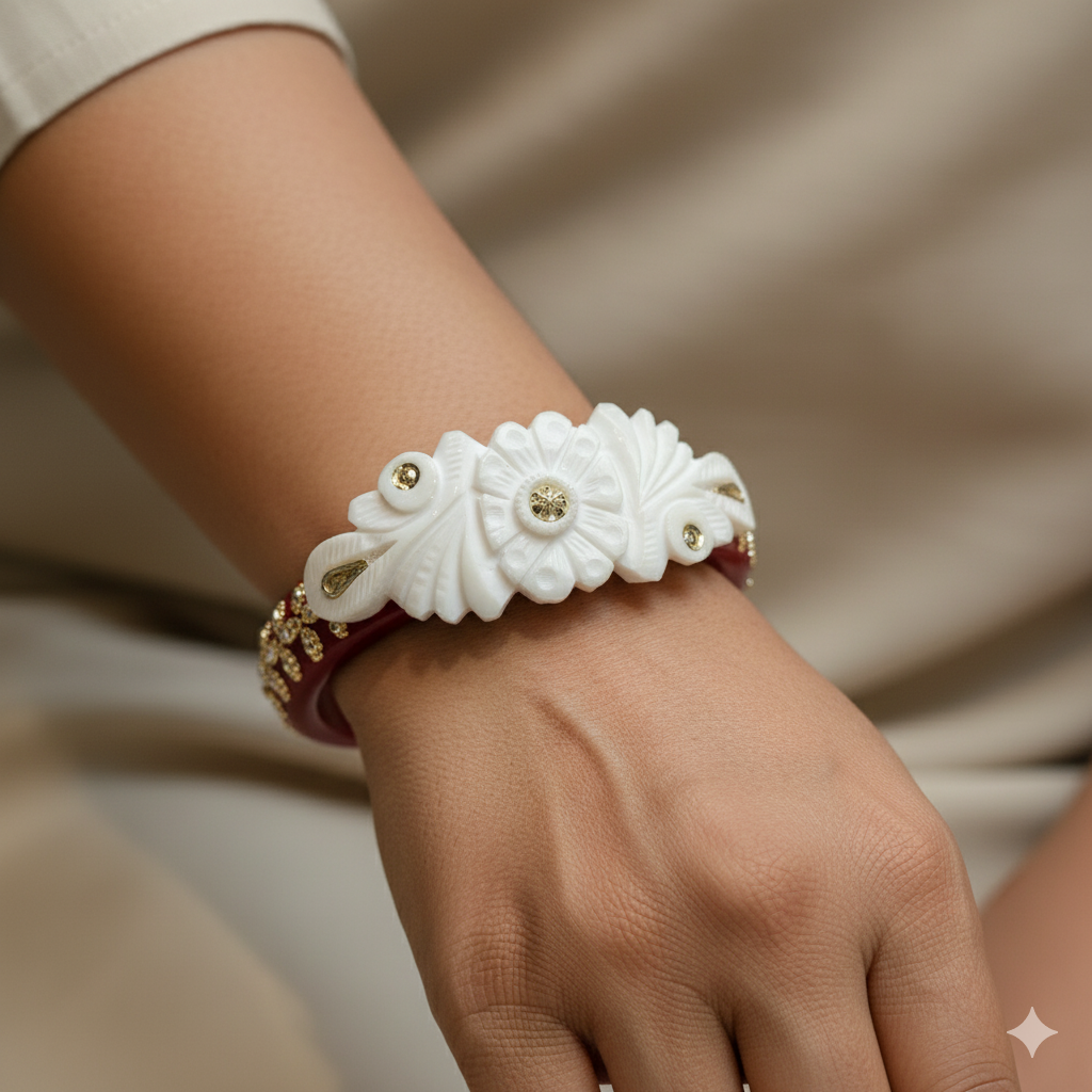 (TSP) (SIZE- 25) 925 ORIGINAL SILVER TILOTTAMA POLA SAKHA BADHANO BANGLES(RED COLOUR)FOR WOMEN 1 PIECE -(SOLD ON MRP).