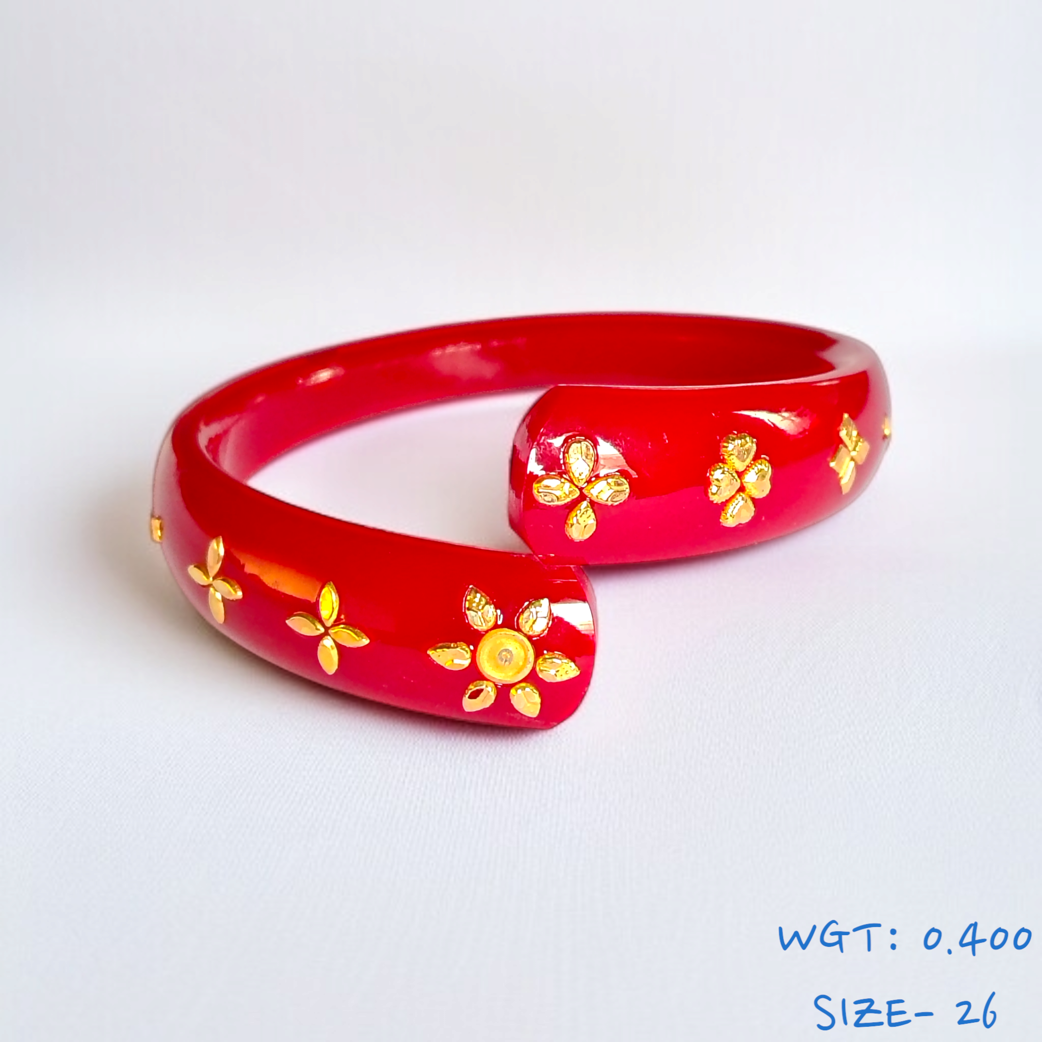 (SIZE- 26) RED COLOUR 18KT HALLMARK GOLD BRACELET POLA 1 PIECE FOR MARRIED WOMEN (REGULAR USE) APPROX WGT: 0.400 GM