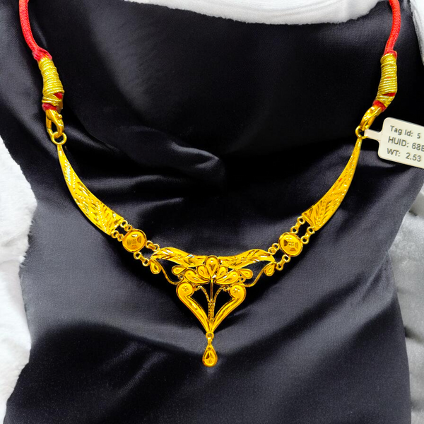 GOLD CHOKER NECKLACE- WGT: 2.530 BIS CERTIFIED HUID HALLMARK 916 22KT GOLD NECKLACE 1 PIECE WITH FREE ADJUSTABLE TASSEL FOR WOMEN.