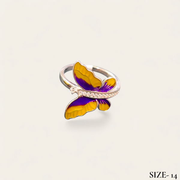 RAJLAXMI (SIZE:14) HALLMARK 925 SILVER FINGER BUTTERFLY MINAKARI DESIGN RING 1 PIECE FOR WOMEN FOR REGULAR USE - BEST FOR GIFTING (SOLD ON MRP)