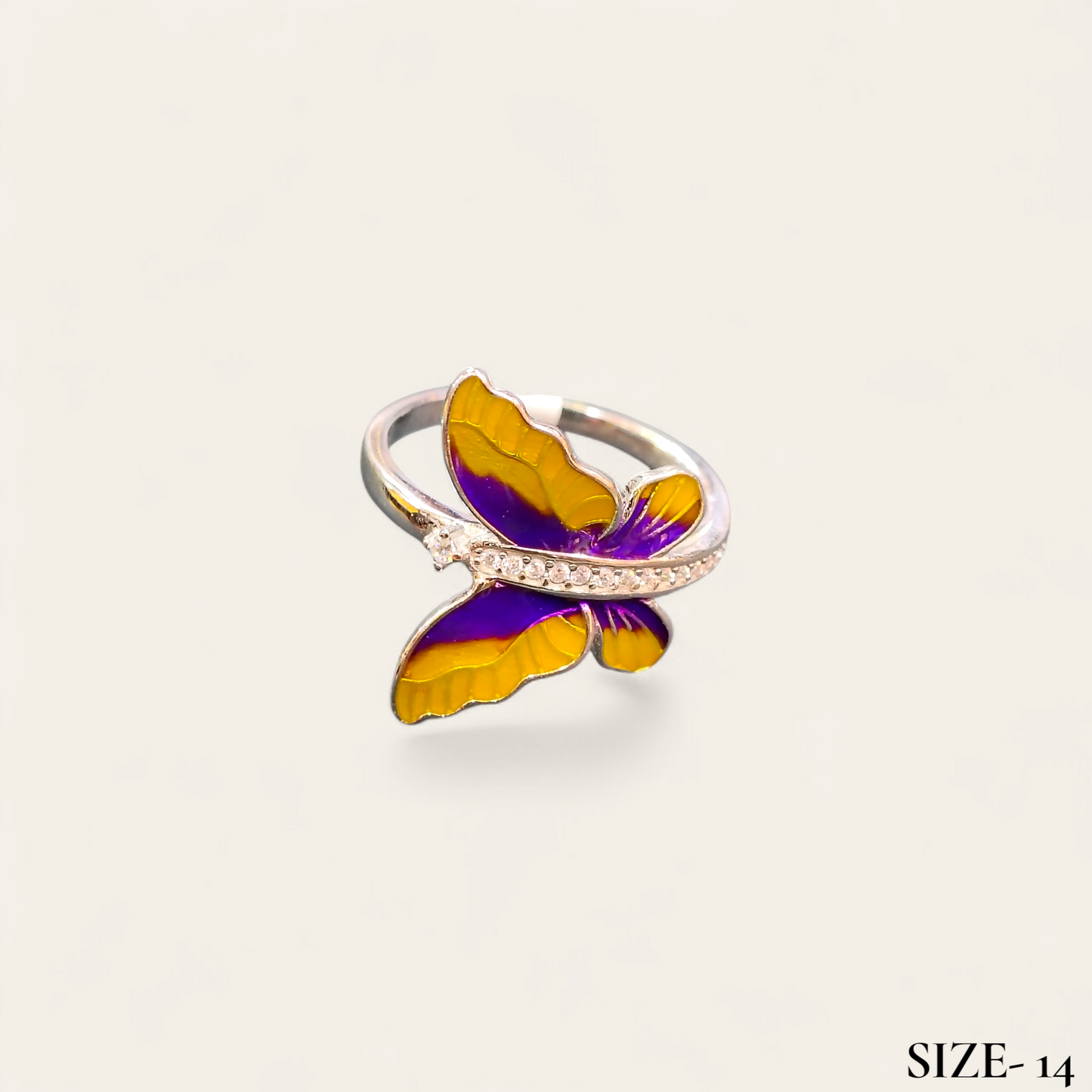 RAJLAXMI (SIZE:14) HALLMARK 925 SILVER FINGER BUTTERFLY MINAKARI DESIGN RING 1 PIECE FOR WOMEN FOR REGULAR USE - BEST FOR GIFTING (SOLD ON MRP)