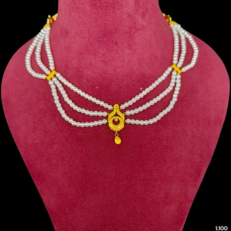 GOLD MOTI HAR- (CIVF3Z)-(WGT: 1.100 GM APPROX) CERTIFIED BIS HALLMARK HUID 22KT GOLD MOTI NECKLACE 1 PIECE WITH ADJUSTABLE TASSEL.
