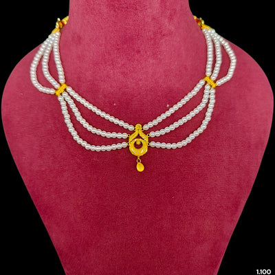 GOLD MOTI HAR- (CIVF3Z)-(WGT: 1.100 GM APPROX) CERTIFIED BIS HALLMARK HUID 22KT GOLD MOTI NECKLACE 1 PIECE WITH ADJUSTABLE TASSEL.