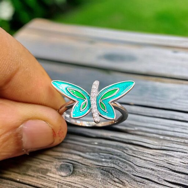 RAJLAXMI HALLMARK 925 SILVER FINGER BUTTERFLY MINAKARI DESIGN RING 1 PIECE FOR WOMEN FOR REGULAR USE - BEST FOR GIFTING (SOLD ON MRP)