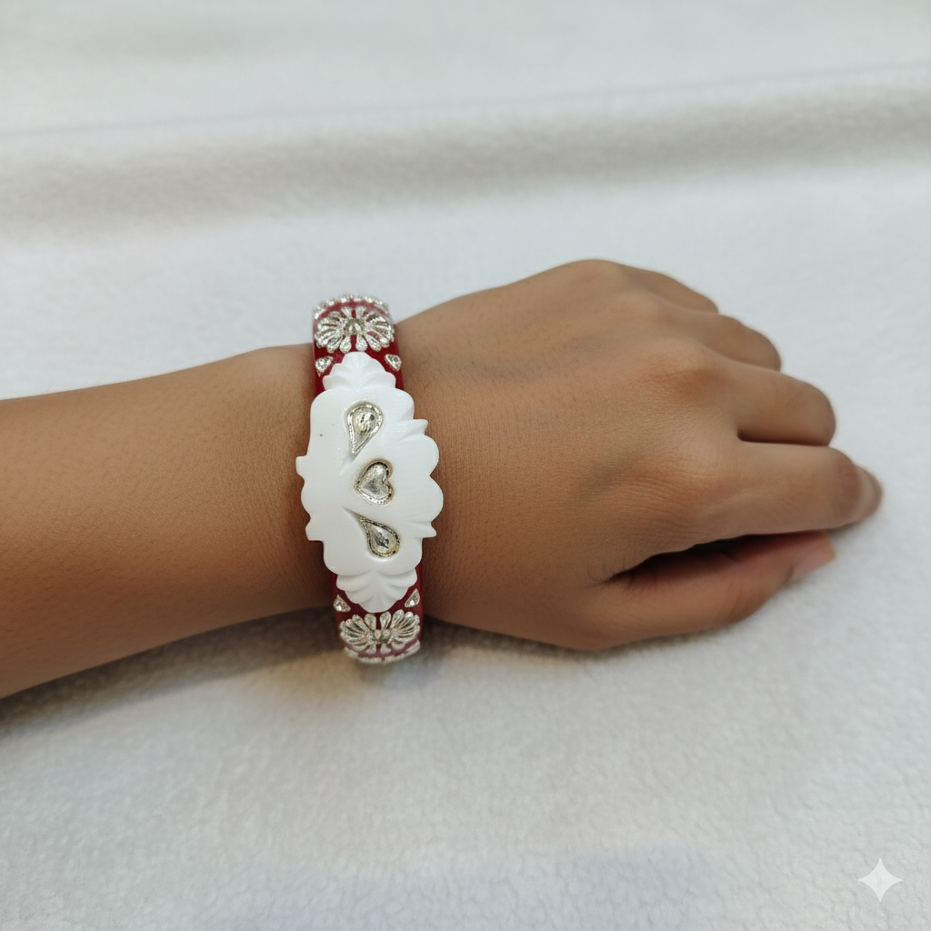 (TSP) (SIZE- 24) 925 ORIGINAL SILVER TILOTTAMA POLA SAKHA BADHANO BANGLES(RED COLOUR)FOR WOMEN 1 PIECE -(SOLD ON MRP).