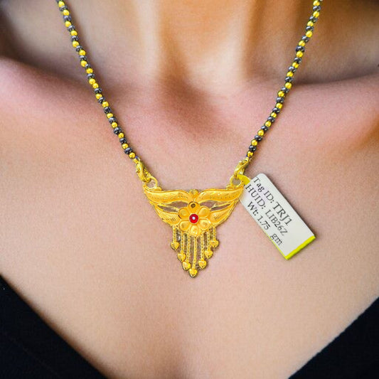 TRJ WGT: 1.750 GM APPROX 22KT HUID HALLMARK GOLD PENDANT MANGALSUTRA 1 PIECE WITH TASSEL.