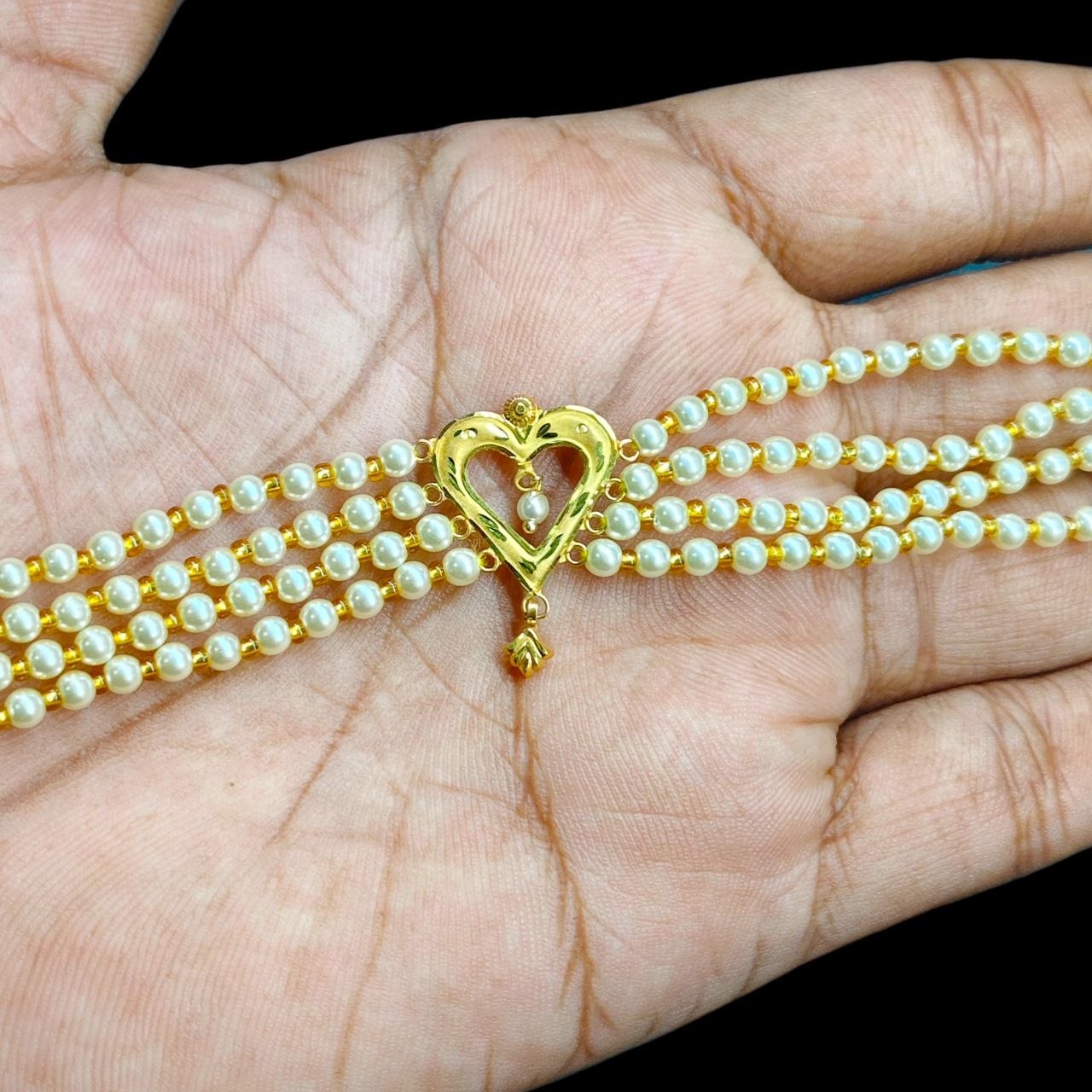 GMC9K- (WGT: 0.700 GM APPROX) BIS CERTIFIED HUID HALLMARK 375 9KT GOLD MOTI CHOKER 1 PIECE WITH ADJUSTABLE TASSEL FOR GIFT IN MARRIAGE.
