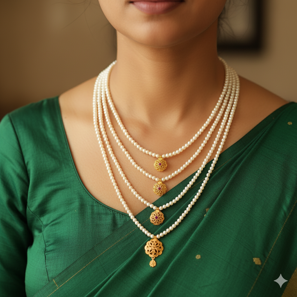 (GMH) TRJ WGT: 1.340 GM APPROX 22KT HUID HALLMARK GOLD MOTI LAHORI NECKLACE 1 PIECE WITH ADJUSTABLE TASSEL.