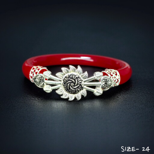 (SSP) (SIZE- 24) 925 ORIGINAL SILVER MUKH POLA BANGLES FOR WOMEN 1 PC - SOLD AS MRP BY RAJLAXMI.