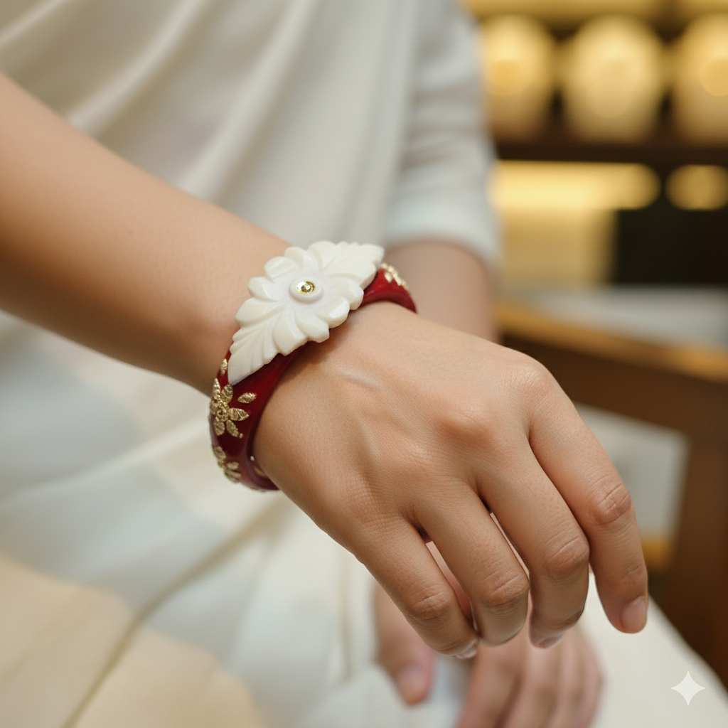 (TSP) (SIZE- 23) 925 ORIGINAL SILVER TILOTTAMA POLA SAKHA BADHANO BANGLES(RED COLOUR)FOR WOMEN 1 PIECE -(SOLD ON MRP).