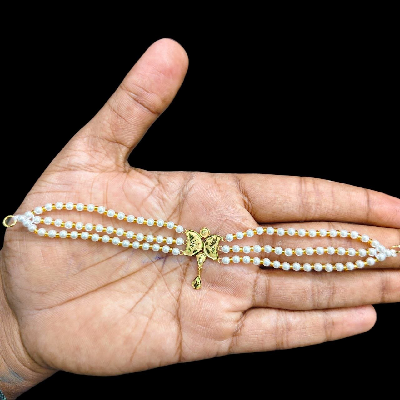 GOLD MOTI CHOKER- (WGT: 0.390 GM APPROX) BIS CERTIFIED HUID HALLMARK 375 9KT GOLD MOTI CHOKER 1 PIECE WITH ADJUSTABLE TASSEL FOR GIFT IN MARRIAGE.