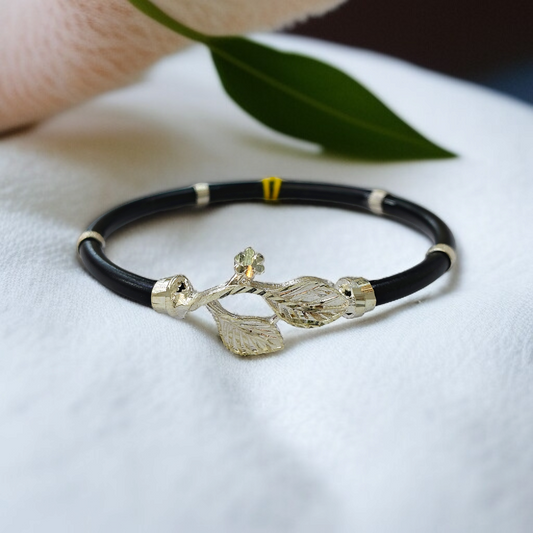 TRJ BLACK LEAF FLOWER DESIGN 925 ORIGINAL SILVER NOA BANGLES FOR WOMEN 1 PIECE - SOLD AS MRP BY RAJLAXMI.