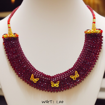 TRJ WGT: 1.00 GM APPROX 22KT HUID HALLMARK GOLD CRYSTAL CHATAI NECKLACE 1 PIECE WITH ADJUSTABLE TASSEL.