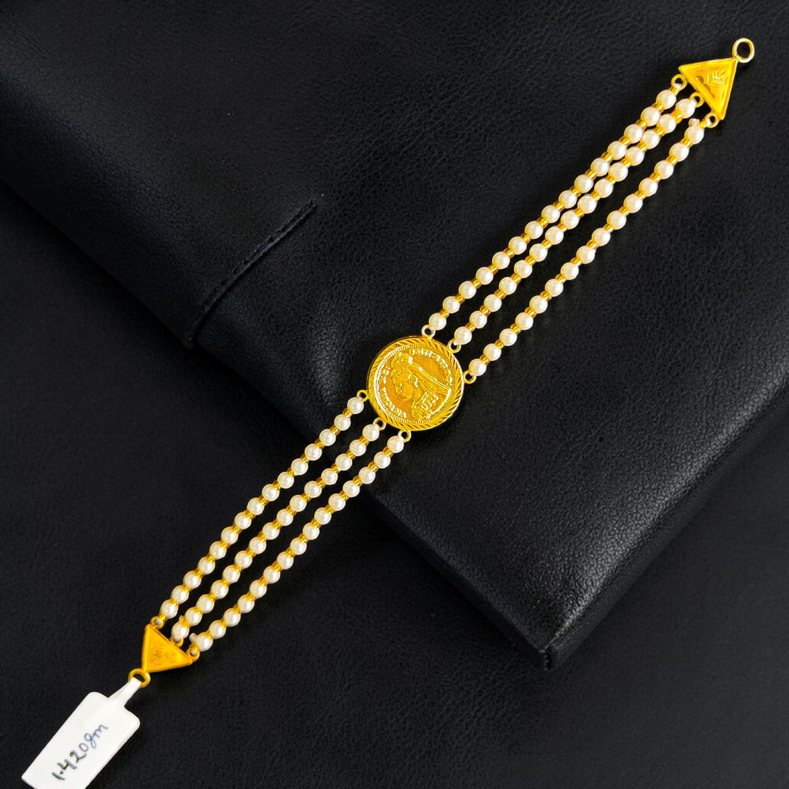 GOLD MOTI HAR- CERTIFIED BIS HUID HALLMARK 916 22KT GOLD MOTI CHOKER 1 PIECE (WGT: 1.420 GM) WITH ADJUSTABLE TASSEL FOR GIFT IN MARRIAGE.