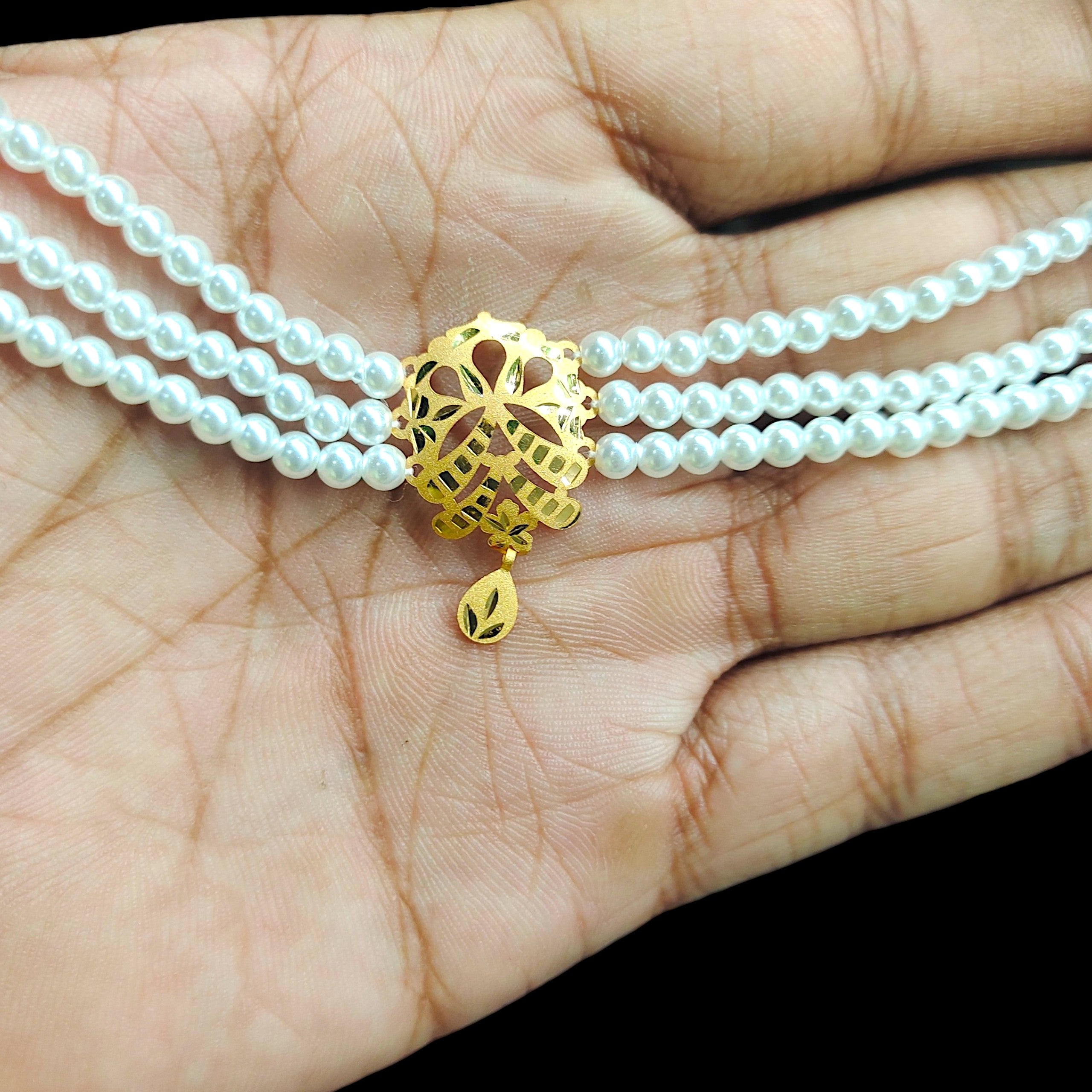 GMC22K- CERTIFIED BIS HUID HALLMARK 916 22KT GOLD MOTI CHOKER 1 PIECE (WGT: 0.440 GM) WITH ADJUSTABLE TASSEL FOR GIFT IN MARRIAGE.
