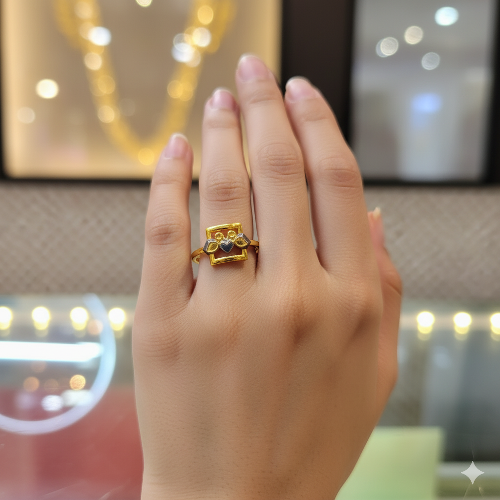 (GLFR9) TRJ (SIZE: 14) WGT: 1.310 GM APPROX BIS CERTIFIED HUID HALLMARK 9KT GOLD FINGER RING FOR WOMEN 1 PIECE FOR REGULAR USE.