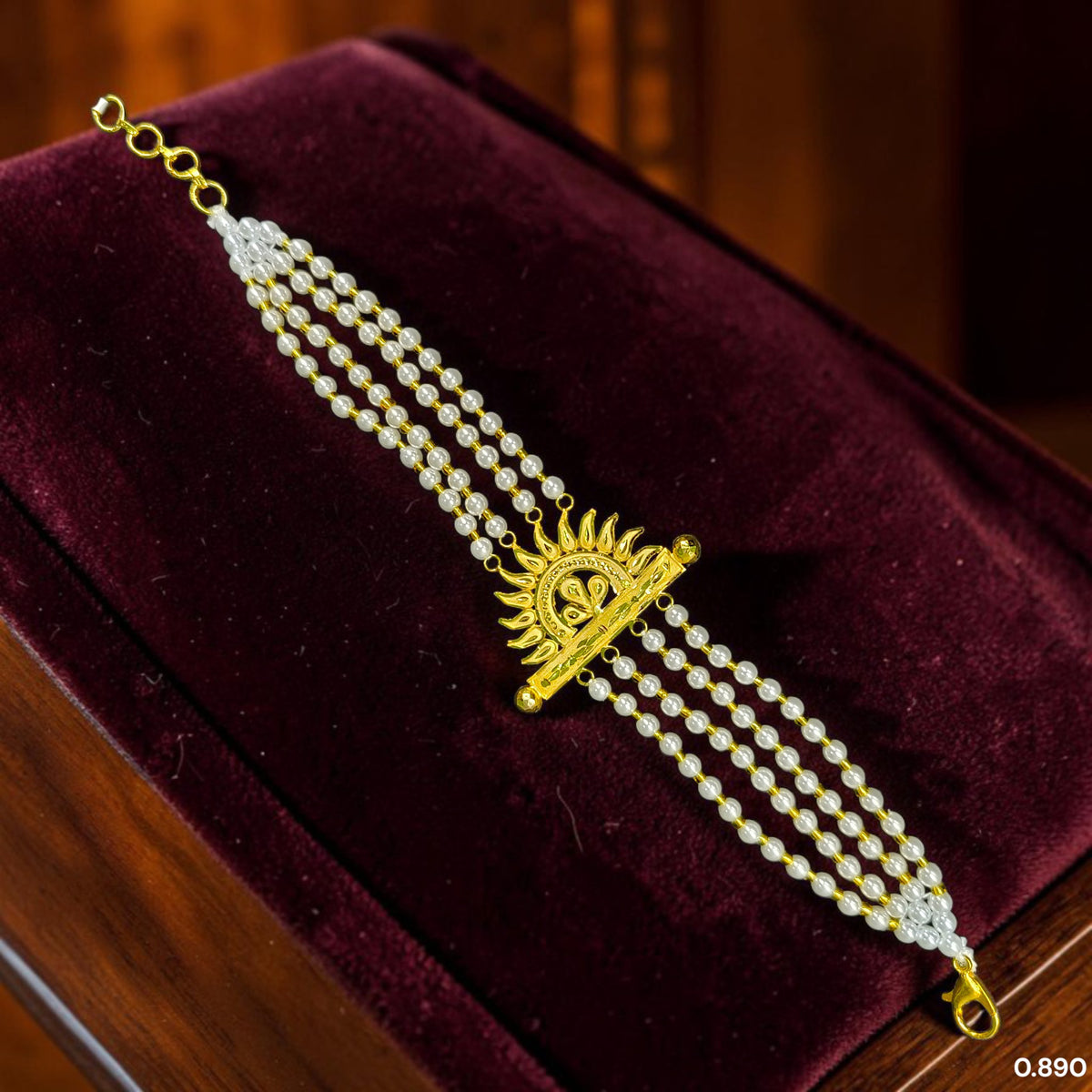 GOLD MANTASHA- (WWQ346)-(WGT: 0.890 GM APPROX) BIS CERTIFIED HUID HALLMARK 375 9KT GOLD MOTI MANTASHA WITH PEARL CHAIN FOR WOMEN.