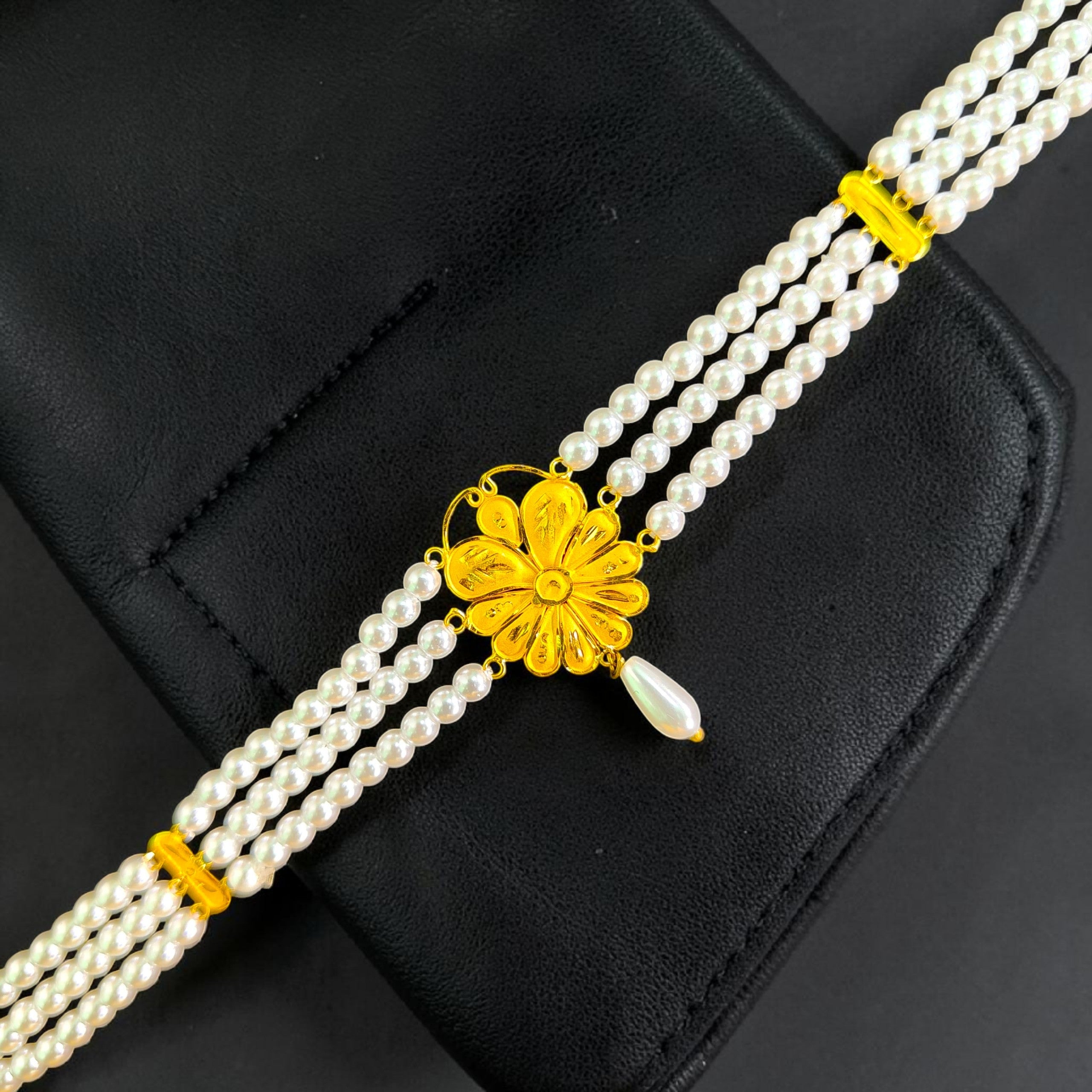 GOLD MOTI HAR- CERTIFIED BIS HUID HALLMARK 916 22KT GOLD MOTI CHOKER 1 PIECE (WGT: 0.860 GM) WITH ADJUSTABLE TASSEL FOR GIFT IN MARRIAGE.