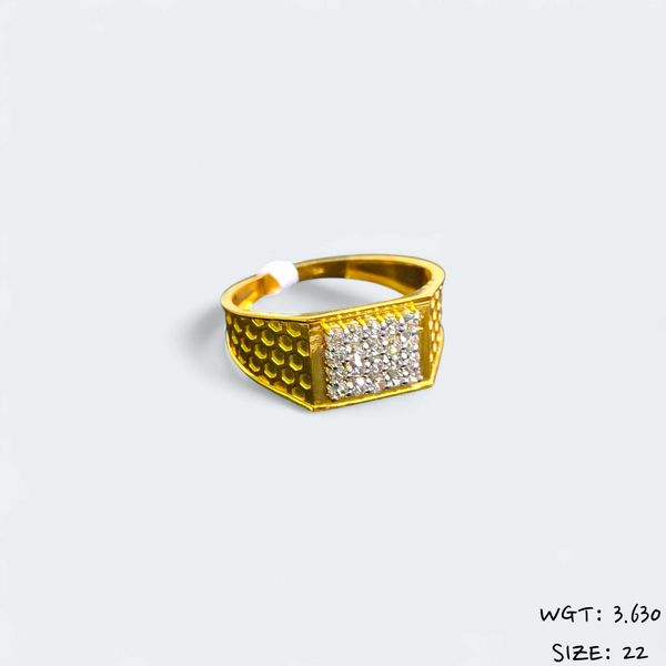 TRJ (SIZE: 22) CERTIFIED BIS HUID HALLMARK 916 22KT GOLD GENTS FINGER RING FOR MENS 1 PIECE (WGT: 3.630 GRAM APPROX) STUDDED WITH ITALIAN VVS QUALITY CZ STONE.