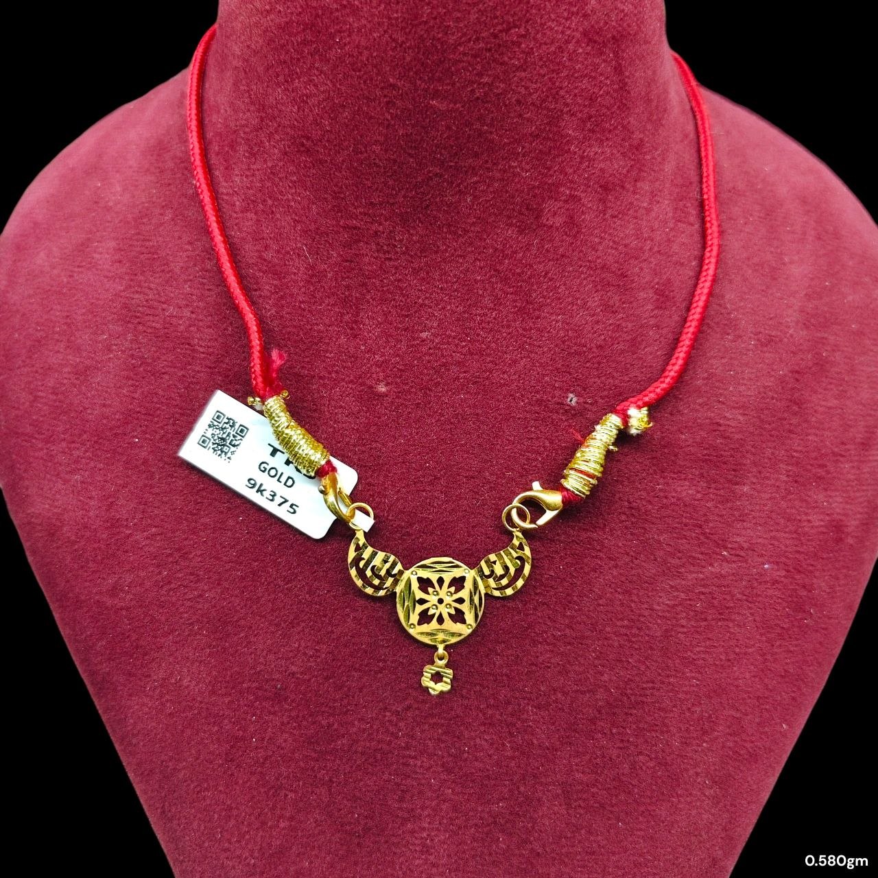 GOLD PENDANT- (WGT: 0.580 GM APPROX) BIS CERTIFIED HUID HALLMARK 375 9KT GOLD PENDANT FOR WOMEN 1 PIECE WITH FREE MANGALSUTRA & TASSEL.