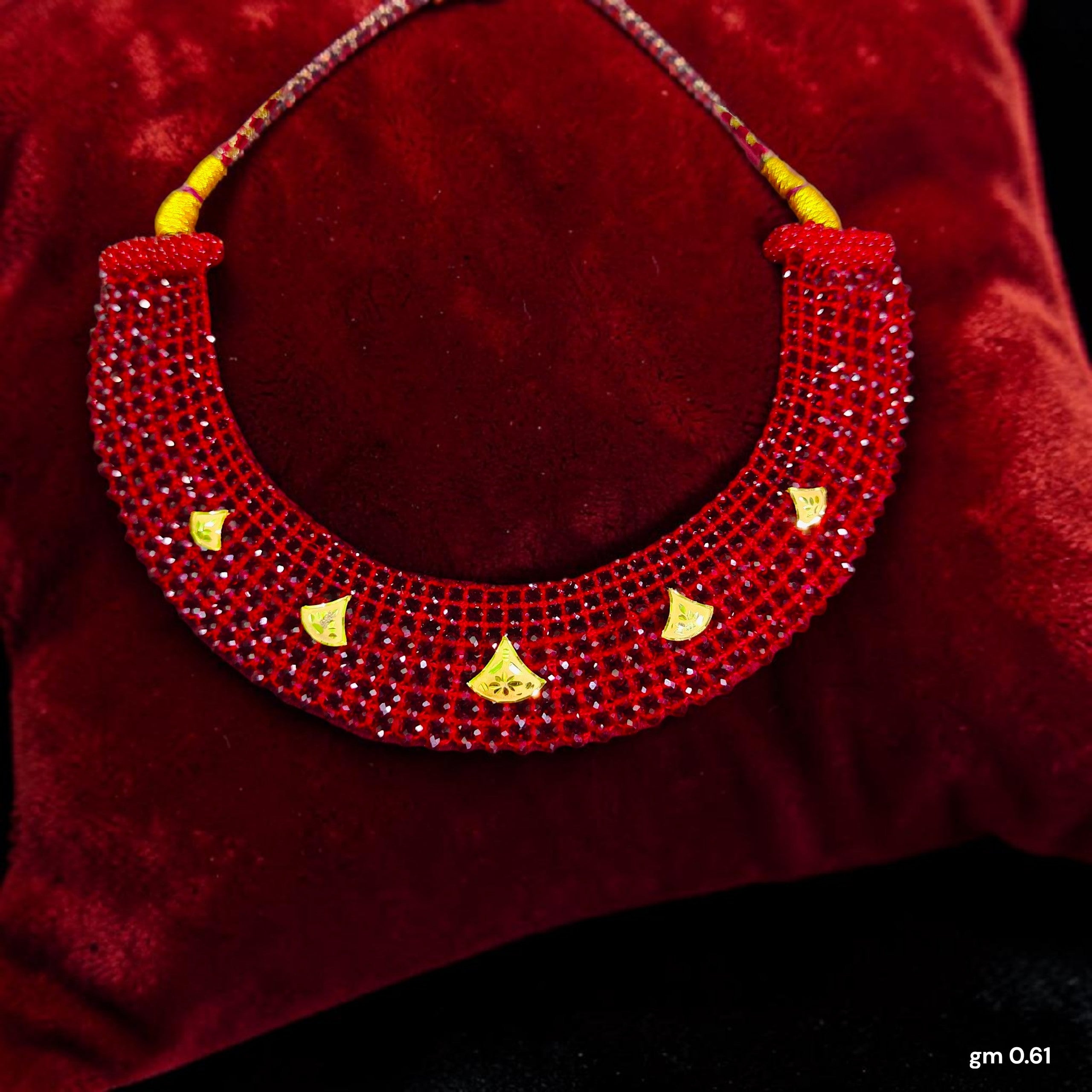 GOLD MOTI HAR- (WGT: 0.610 GM APPROX) HUID HALLMARK 375 9KT GOLD CRYSTAL CHATAI NECKLACE 1 PIECE WITH ADJUSTABLE TASSEL.