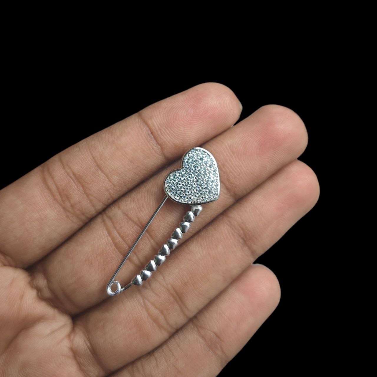 SILVER BROOCH- CERTIFIED BIS HALLMARK 925 SILVER BROOCH CEPTIPIN FOR SAREE 1 PIECE STUDDED WITH AMERICAN DIAMOND- (SOLD ON MRP) NON EXCHANGEABLE ITEM.