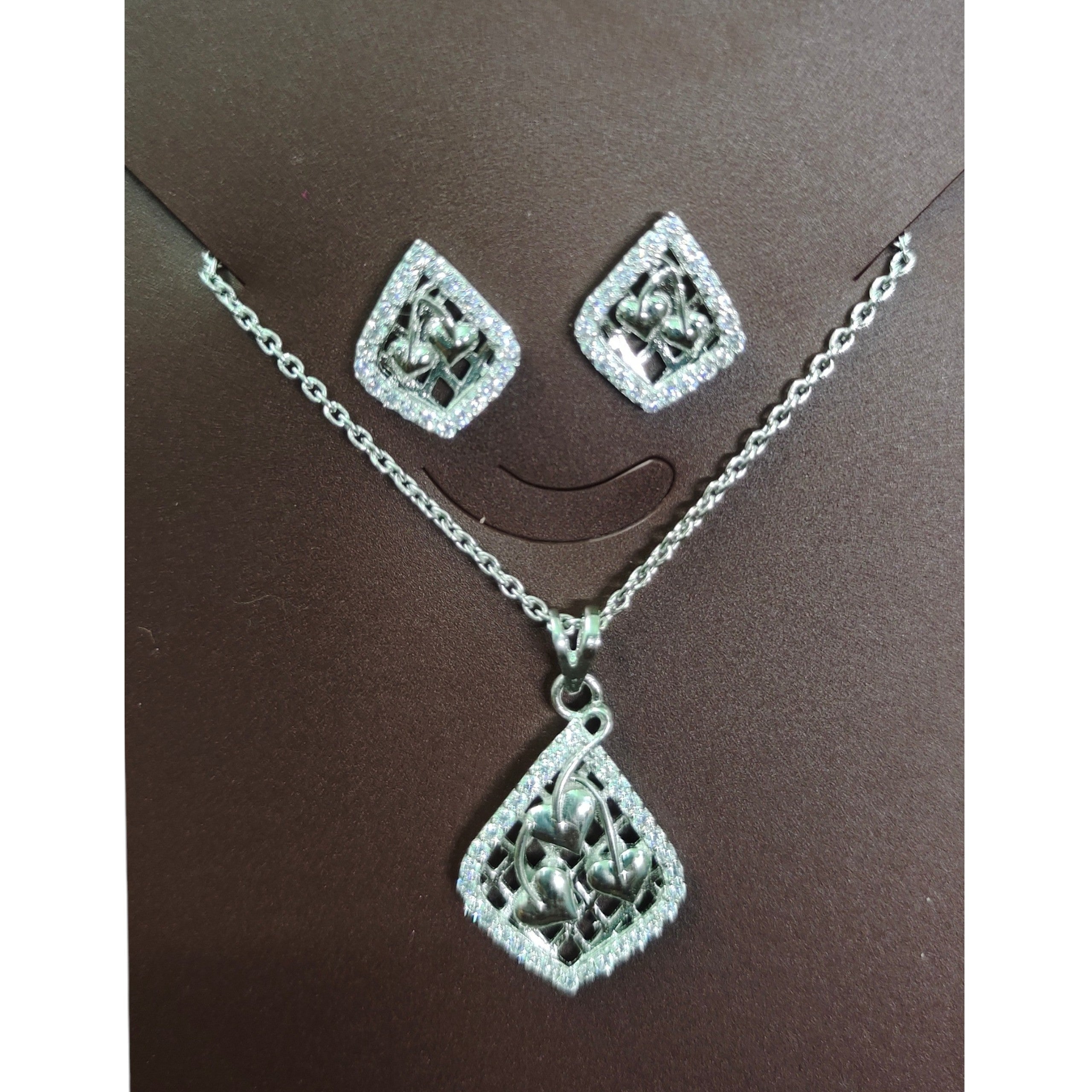 SILVER PENDANT- 625 SILVER PENDANT SET WITH EARRINGS SOLD ON MRP) - *CHAIN INCLUDED* (NON EXCHANGEABLE ITEM)