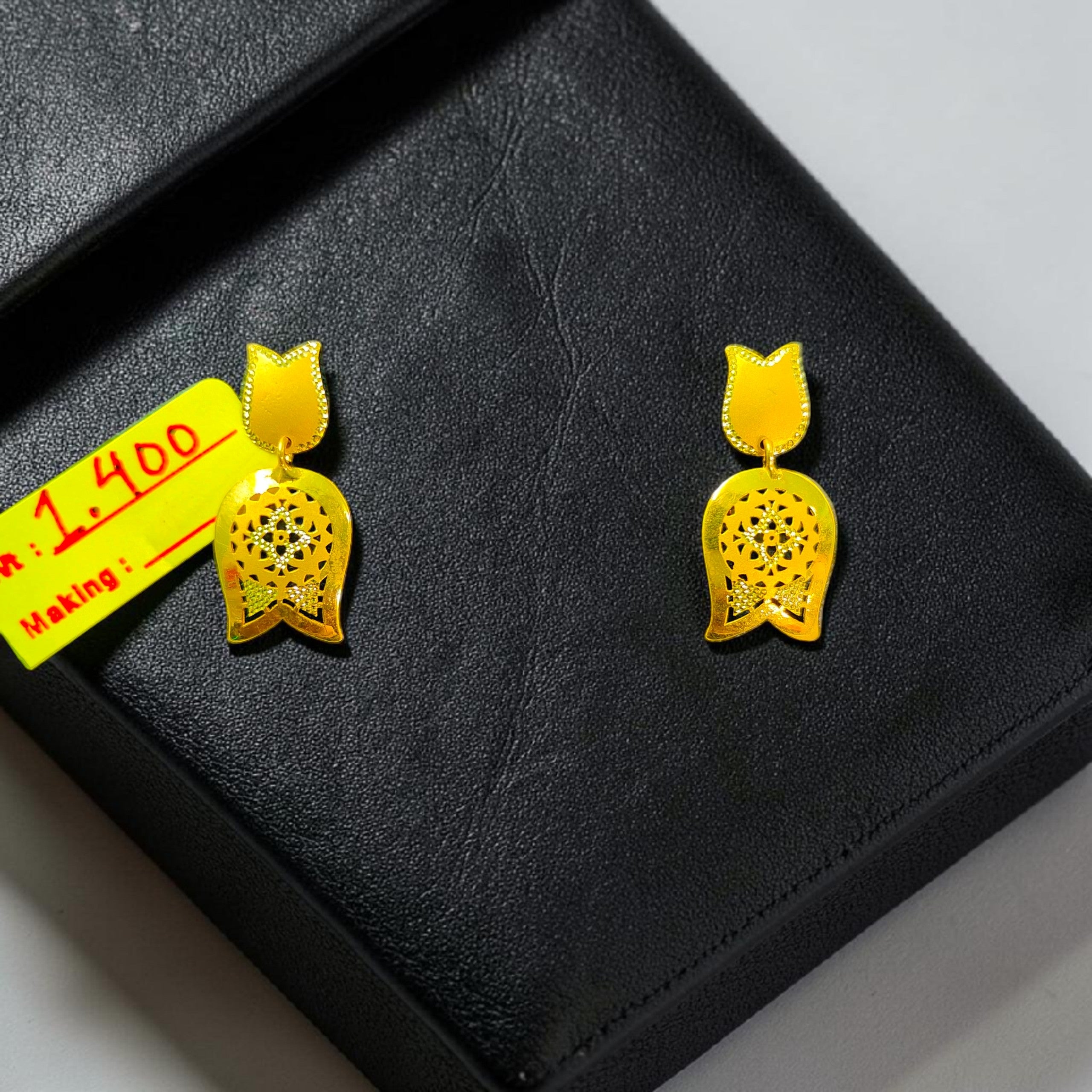 GOLD EARRINGS- (WGT: 1.400 GM APPROX) BIS CERTIFIED HUID HALLMARK 9KT GOLD EARRINGS 1 PAIR FOR WOMEN (BEST FOR GIFT IN MARRIAGE).