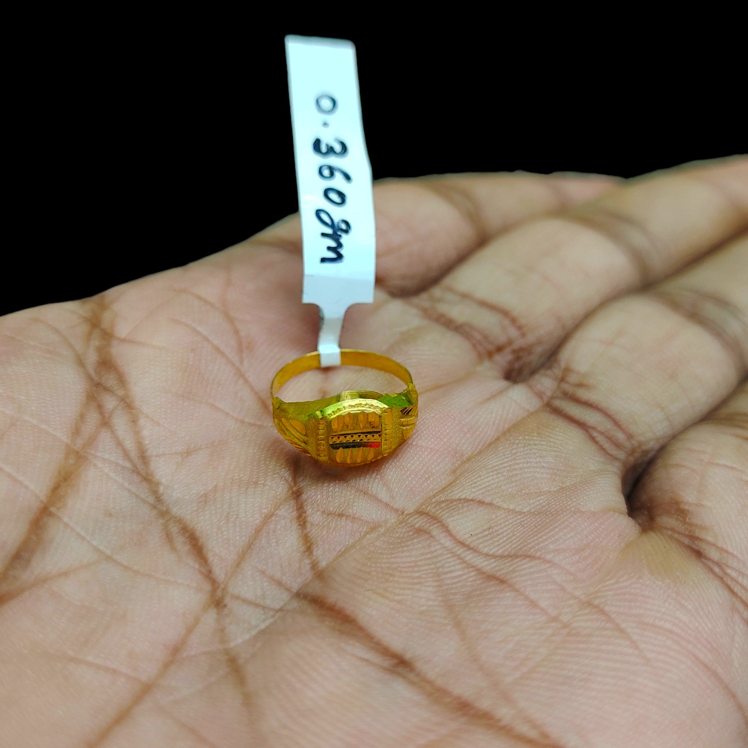 BABY JEWELLERY- TRJ WGT: 0.360 GM APPROX 375 9KT HUID HALLMARK GOLD BABY FINGER RING 1 PIECE FOR RICE CEREMONY & BIRTHDAY.