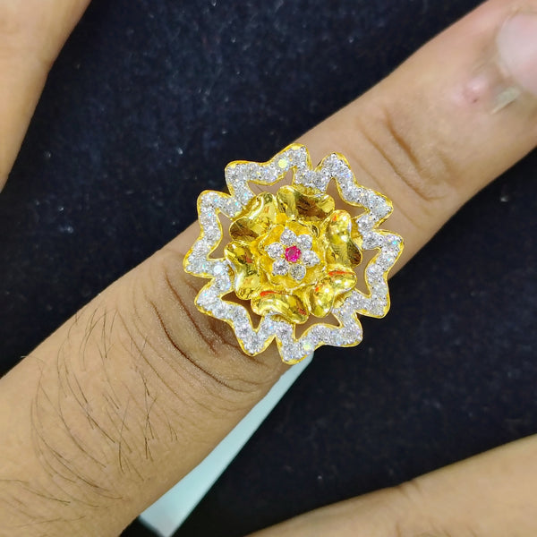 TRJ (SIZE: 15) CERTIFIED BIS HUID HALLMARK 750 18KT GOLD LADIES FINGER RING FOR WOMEN 1 PIECE (WGT: 3.290 GRAM APPROX) STUDDED WITH ITALIAN VVS QUALITY CZ STONE.