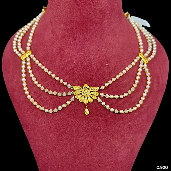 GOLD MOTI HAR- (M7E2V9)-(WGT: 0.920 GM APPROX) BIS CERTIFIED HUID HALLMARK 375 9KT GOLD MOTI NECKLACE 1 PIECE  WITH ADJUSTABLE TASSEL FOR GIFT IN MARRIAGE.