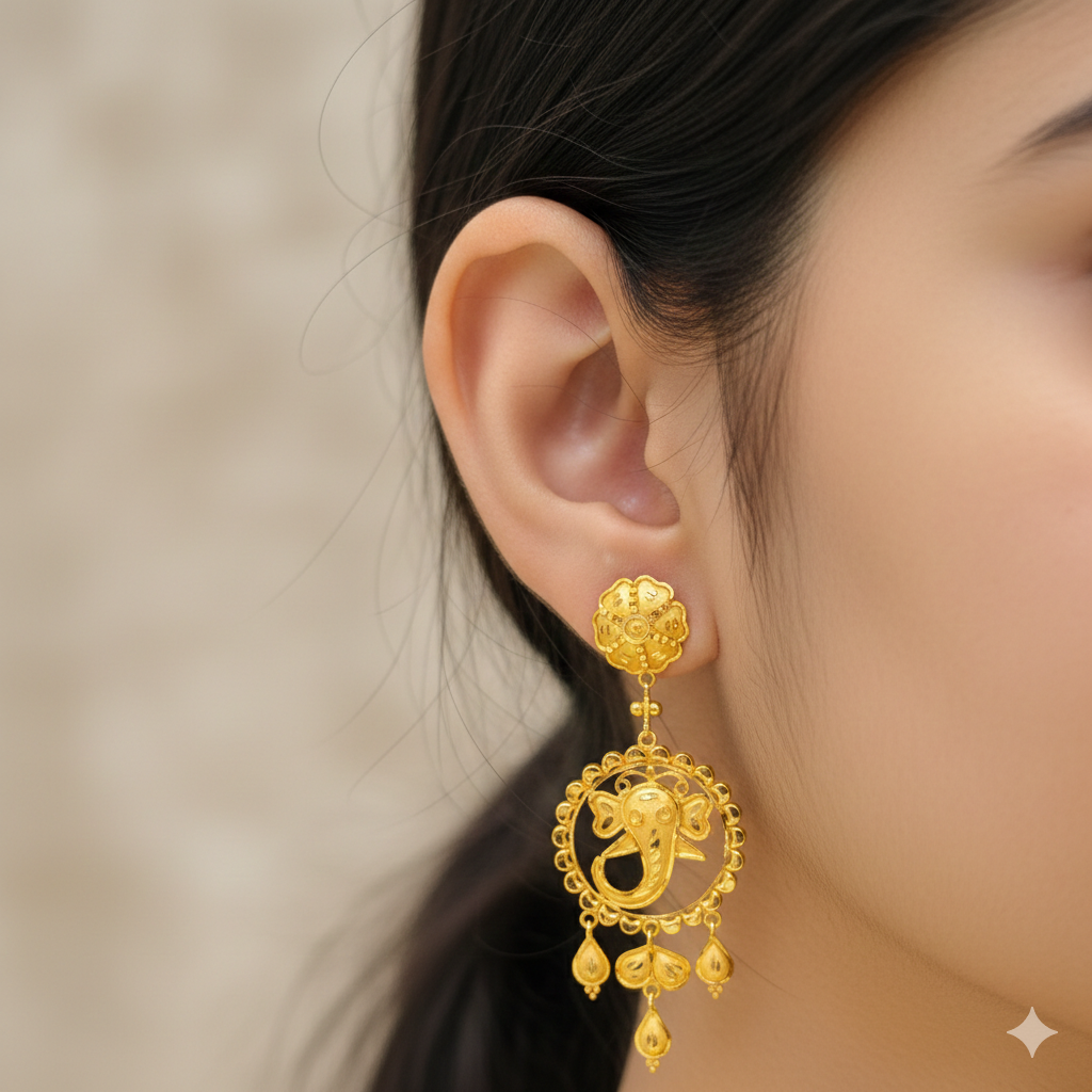 (GER22) BIS CERTIFIED WGT: 4.420 GM APPROX HUID HALLMARK 916 22KT GOLD EARRINGS KANBALA 1 PAIR FOR WOMEN.