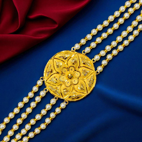 RAJLAXMI WGT: 2.470 GM APPROX HUID HALLMARK 916 22KT GOLD MANTASHA WITH PEARL CHAIN FOR WOMEN.