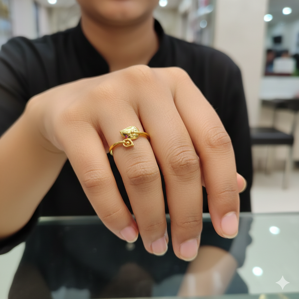 (GLFR9) TRJ (SIZE: 15) WGT: 0.950 GM APPROX BIS CERTIFIED HUID HALLMARK 9KT GOLD FINGER RING FOR WOMEN 1 PIECE FOR REGULAR USE.