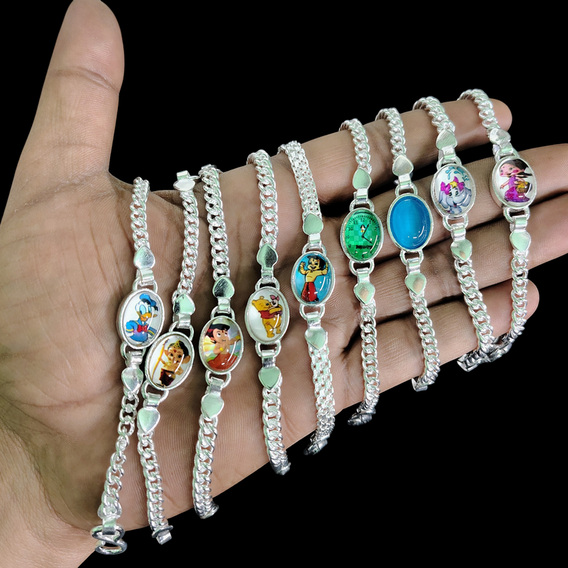 BABY JEWELLERY - 625 SILVER WRISTLET 5 INCH FOR BABY FOR REGULAR USE APPROX WGT: 10.00 GM- BEST OF RICE CEREMONY AND BIRTHDAY GET ANY DESIGN AS PER AVAILABILITY (SOLD ON MRP).