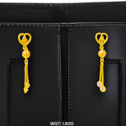 (GER22) BIS CERTIFIED WGT: 1.800 GM APPROX HUID HALLMARK 916 22KT GOLD EARRINGS KANBALA 1 PAIR FOR WOMEN.