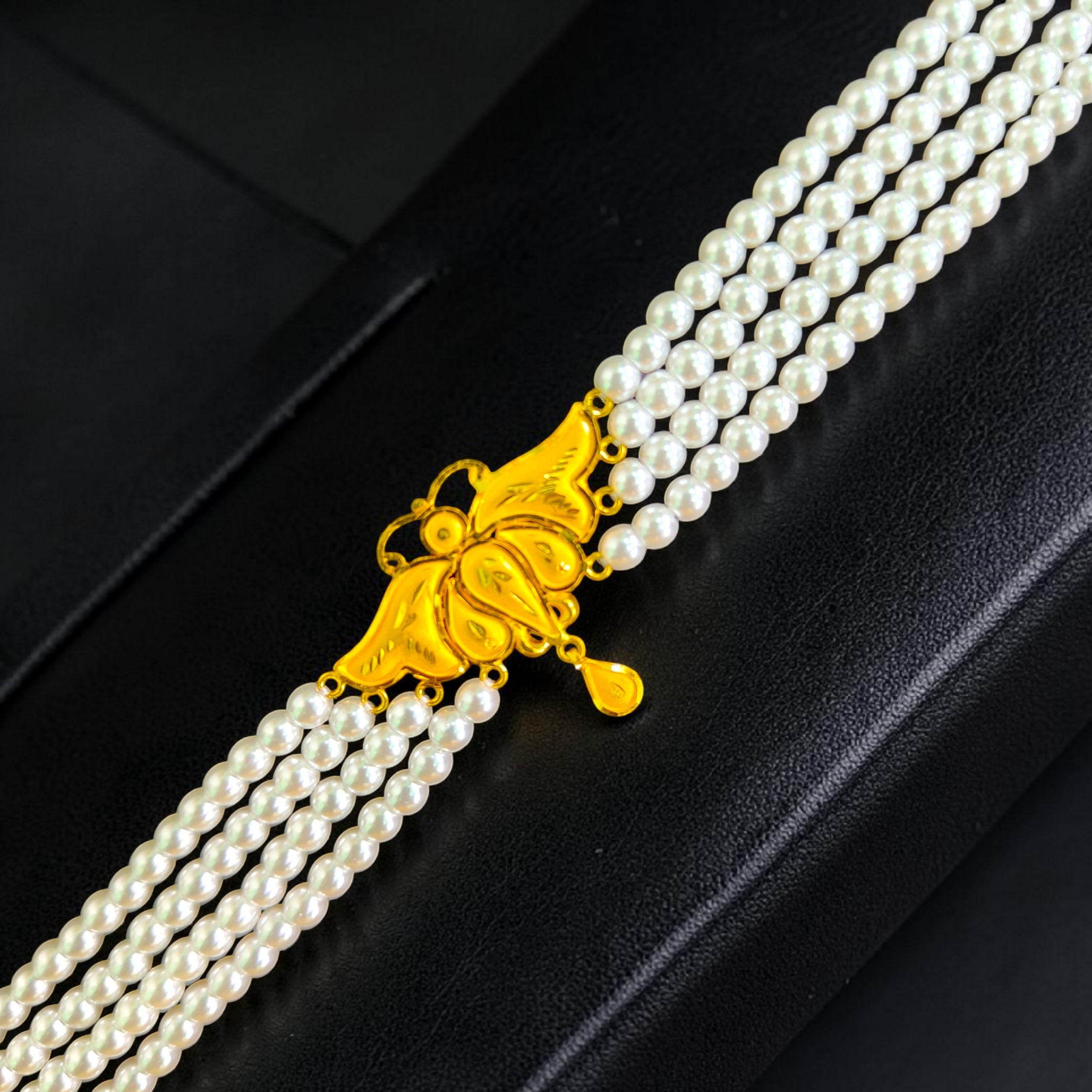 GOLD MOTI HAR- CERTIFIED BIS HUID HALLMARK 916 22KT GOLD MOTI CHOKER 1 PIECE (WGT: 1.310 GM) WITH ADJUSTABLE TASSEL FOR GIFT IN MARRIAGE.