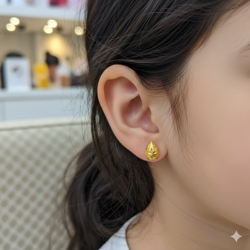 (GSE9) TRJ BABY TOPS WGT: 0.350 GM APPROX BIS CERTIFIED HUID HALLMARK 9KT GOLD STUD EARRINGS FOR WOMEN 1 PAIR FOR REGULAR USE.