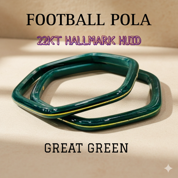 TRJ FOOTBALL GREEN HUID HALLMARK 22KT GOLD LAMINATION POLA BANGLES FACEBOOK VIRAL POLA APP. WGT: 0.100 GM (FUTURE EXCHANGE VALUE 25% OF PRODUCT PRICE IN BILL WITH ANY JEWELLERY).