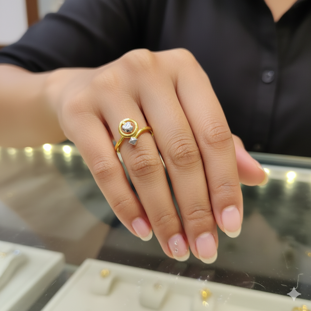 (GLFR9) TRJ (SIZE: 14) WGT: 1.260 GM APPROX BIS CERTIFIED HUID HALLMARK 9KT GOLD FINGER RING FOR WOMEN 1 PIECE FOR REGULAR USE.