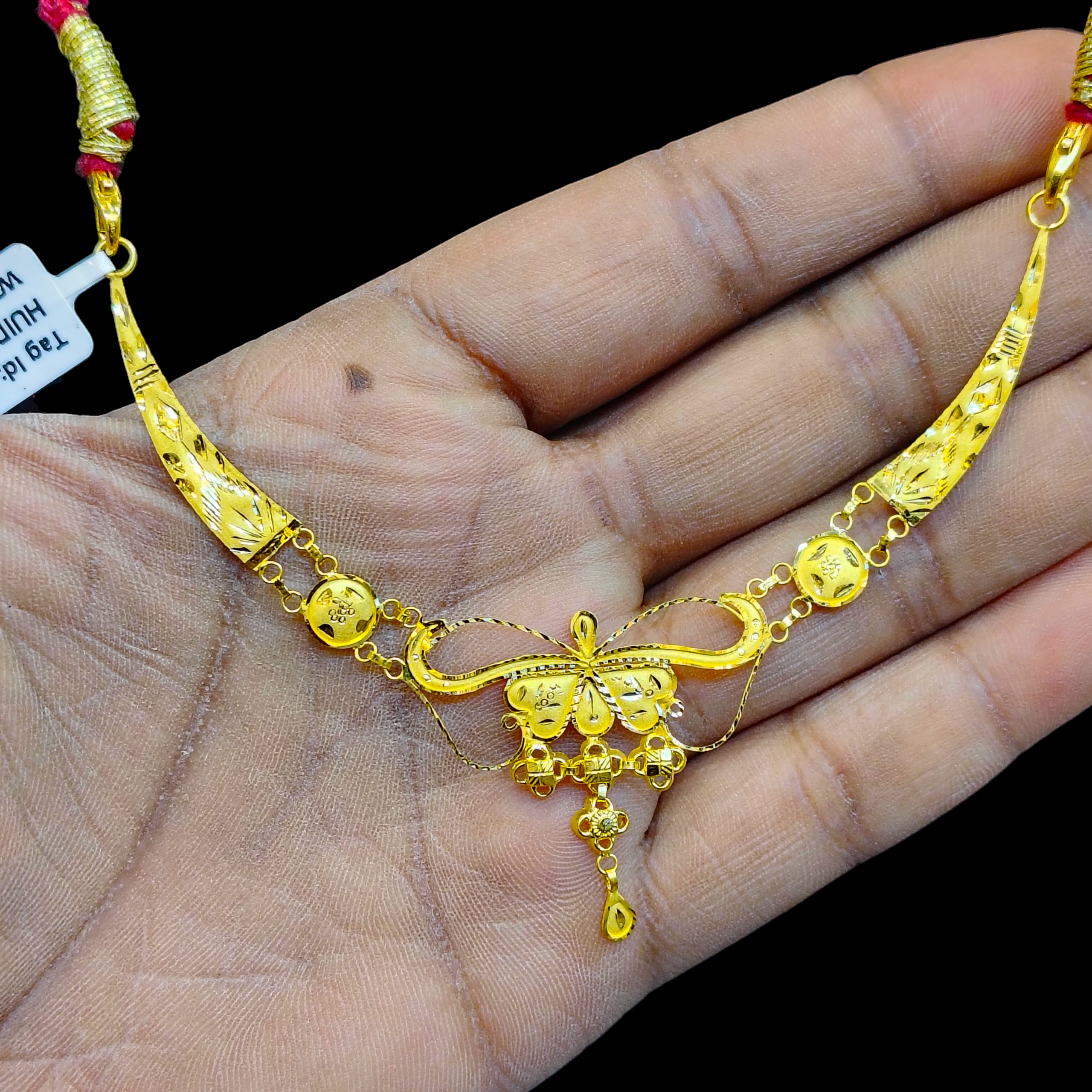 GOLD CHOKER NECKLACE- WGT: 2.520 BIS CERTIFIED HUID HALLMARK 916 22KT GOLD NECKLACE 1 PIECE WITH FREE ADJUSTABLE TASSEL FOR WOMEN.