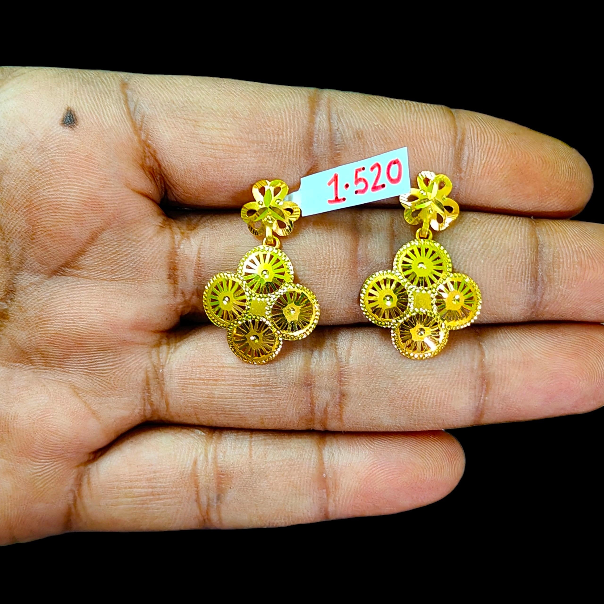 GOLD EARRINGS- (WGT: 1.520 GM APPROX) BIS CERTIFIED HUID HALLMARK 9KT GOLD EARRINGS 1 PAIR FOR WOMEN (BEST FOR GIFT IN MARRIAGE).