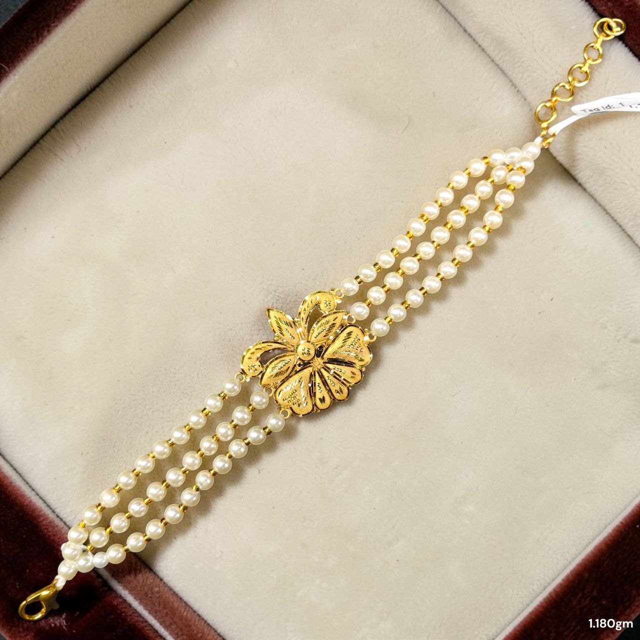 GOLD MANTASHA- (WGT: 1.180 GM APPROX) BIS CERTIFIED HUID HALLMARK 375 9KT GOLD MOTI MANTASHA WITH PEARL CHAIN FOR WOMEN.(A7E1AU)