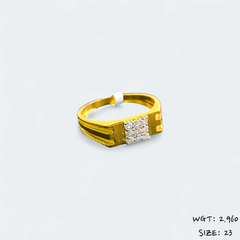 TRJ (SIZE: 23) CERTIFIED BIS HUID HALLMARK 916 22KT GOLD GENTS FINGER RING FOR MENS 1 PIECE (WGT: 2.960 GRAM APPROX) STUDDED WITH ITALIAN VVS QUALITY CZ STONE.
