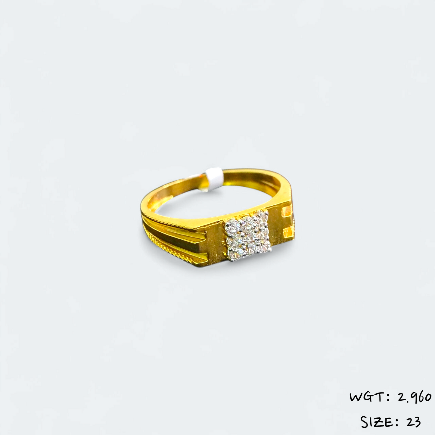 TRJ (SIZE: 23) CERTIFIED BIS HUID HALLMARK 916 22KT GOLD GENTS FINGER RING FOR MENS 1 PIECE (WGT: 2.960 GRAM APPROX) STUDDED WITH ITALIAN VVS QUALITY CZ STONE.