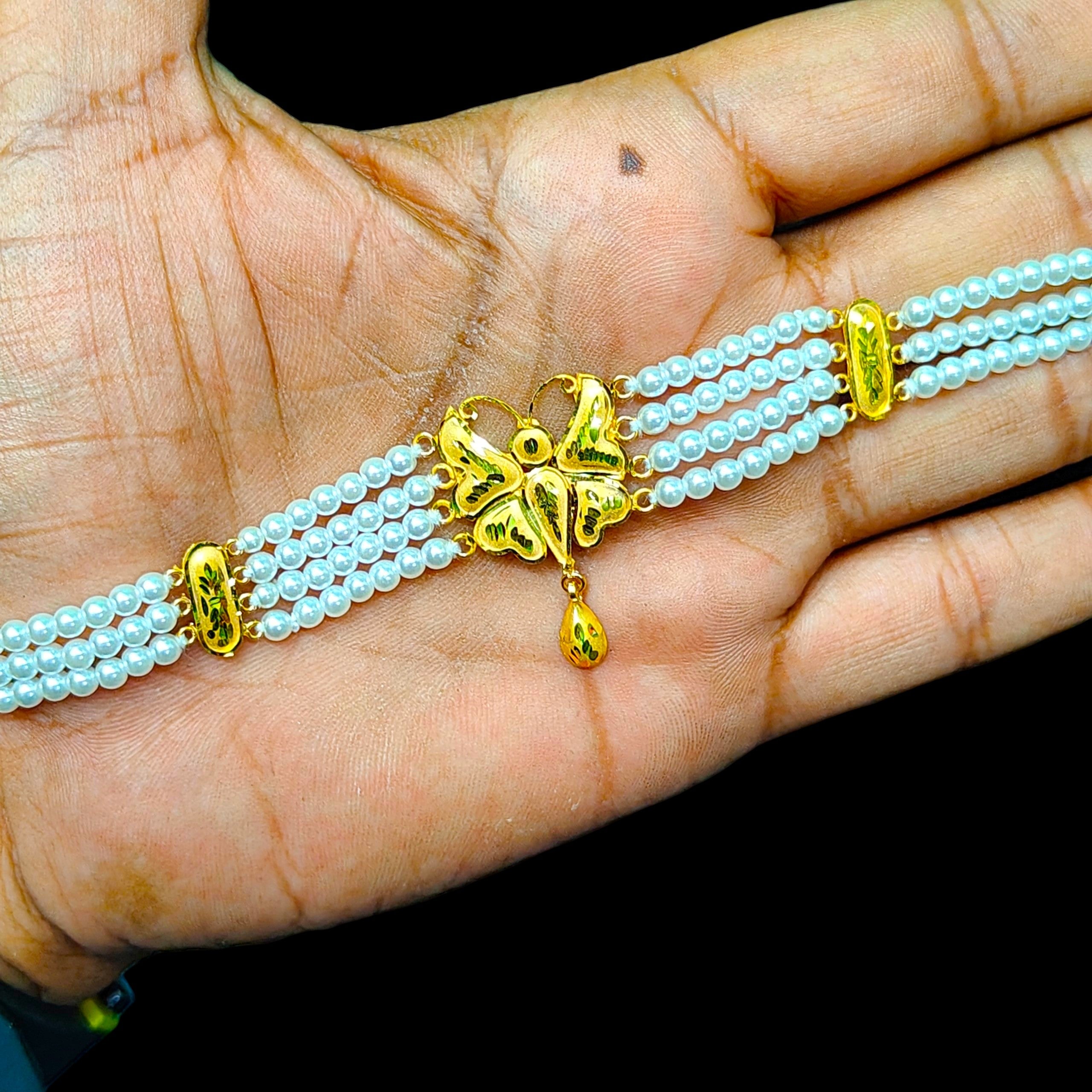 GOLD MOTI CHOKER- (WGT: 1.930 GM APPROX) BIS CERTIFIED HUID HALLMARK 375 9KT GOLD MOTI CHOKER 1 PIECE WITH ADJUSTABLE TASSEL FOR GIFT IN MARRIAGE.