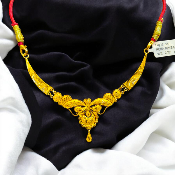 GOLD CHOKER NECKLACE- WGT: 2.720 BIS CERTIFIED HUID HALLMARK 916 22KT GOLD NECKLACE 1 PIECE WITH FREE ADJUSTABLE TASSEL FOR WOMEN.