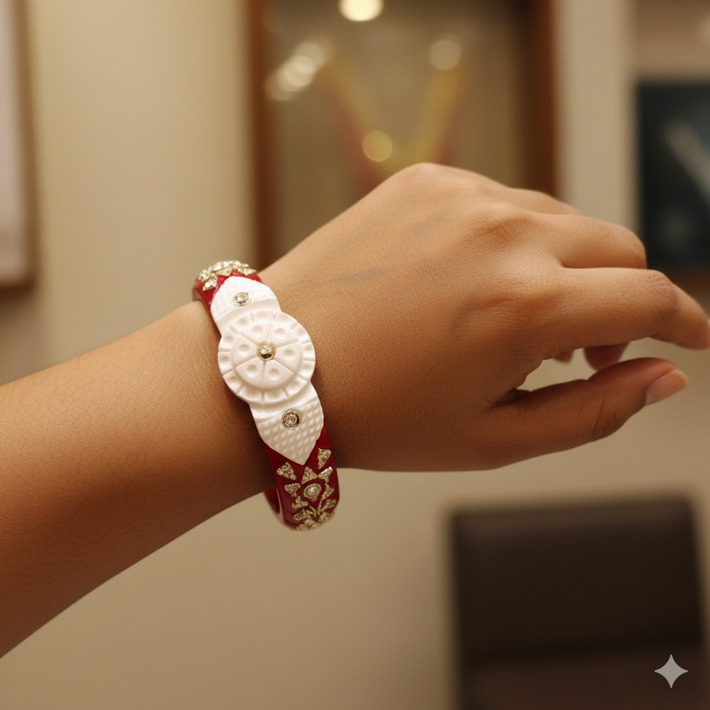 (TSP) (SIZE- 25) 925 ORIGINAL SILVER TILOTTAMA POLA SAKHA BADHANO BANGLES(RED COLOUR)FOR WOMEN 1 PIECE -(SOLD ON MRP).