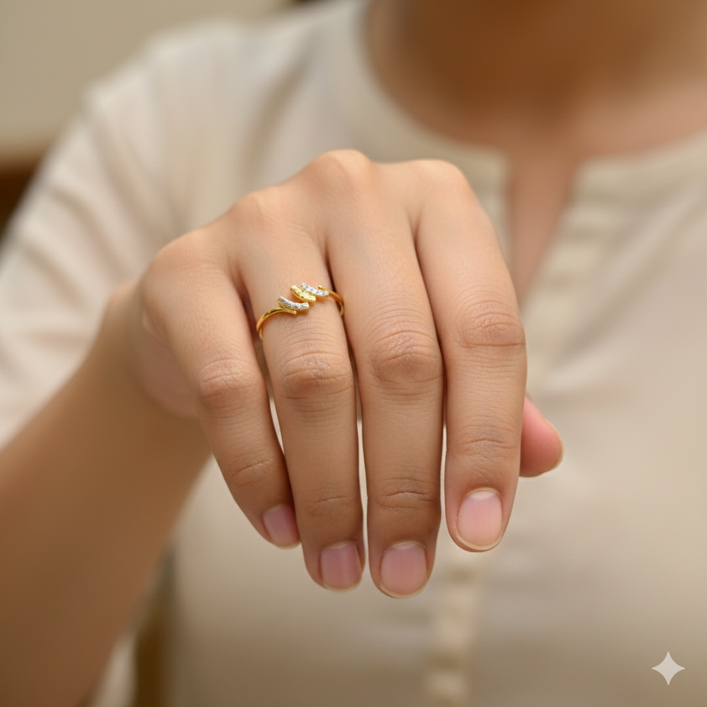 (GLFR9) TRJ (SIZE: 15) WGT: 0.760 GM APPROX BIS CERTIFIED HUID HALLMARK 9KT GOLD FINGER RING FOR WOMEN 1 PIECE FOR REGULAR USE.